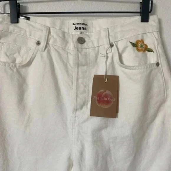 NWT Reformation Cynthia Floral Embroidered High Rise Straight Jeans Size 26 - Picture 7 of 11